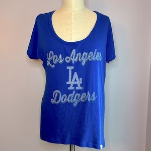 LA Dodgers Los Angeles Dodgers blue high low scoop neck T shirt Size medium